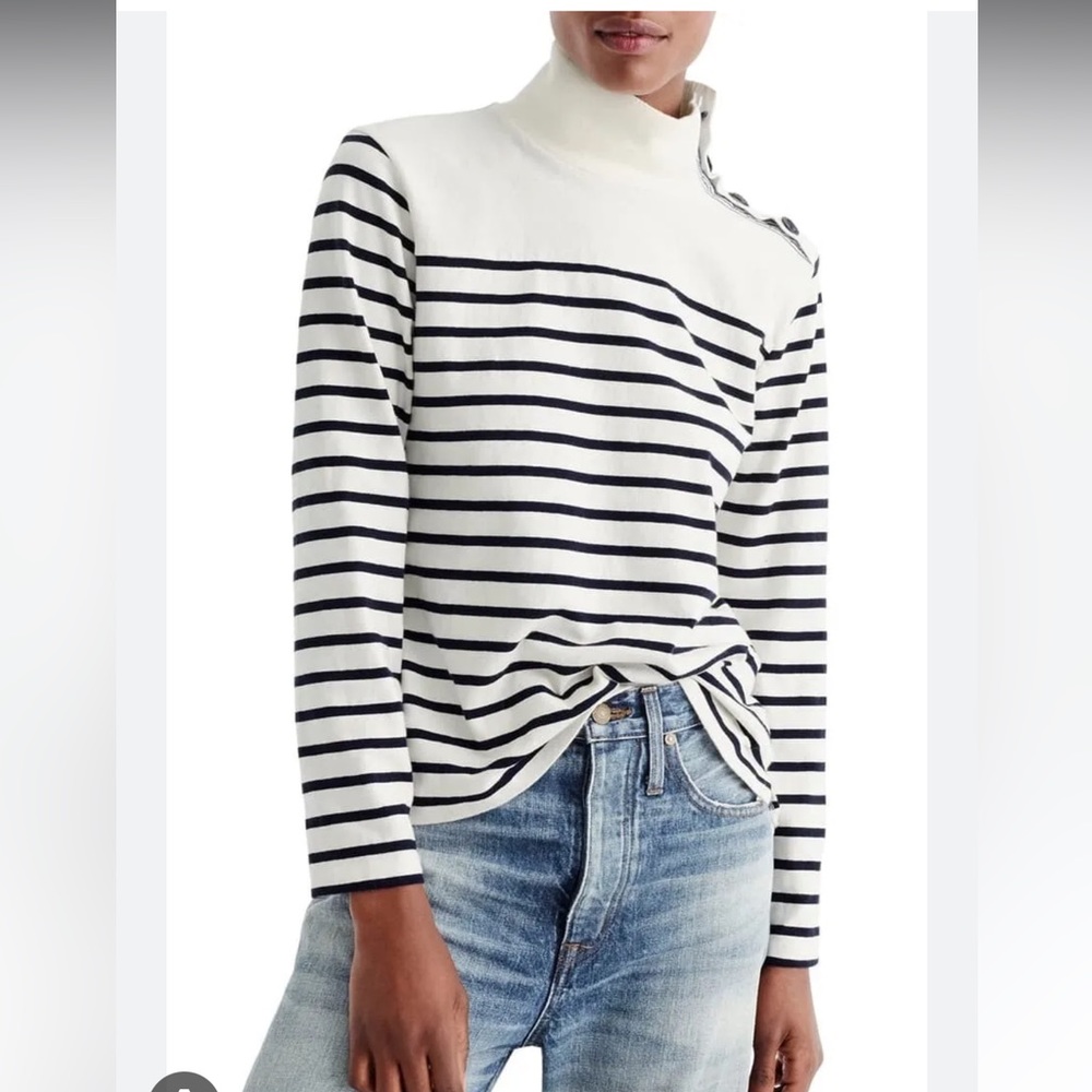J. Crew Striped Button Shoulder Turtleneck Knit Top NWT